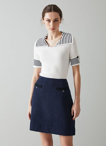 Charlee Navy Tweed Skirt