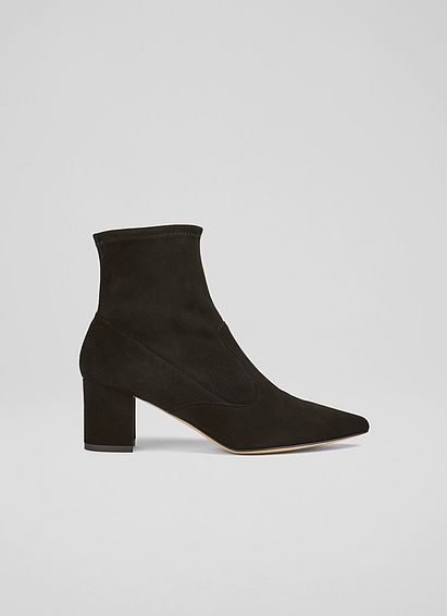 Alina Black Stretch Suede Ankle Boots