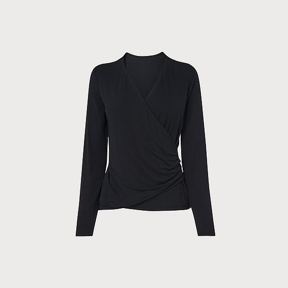 Eames Black Jersey Wrapover Top