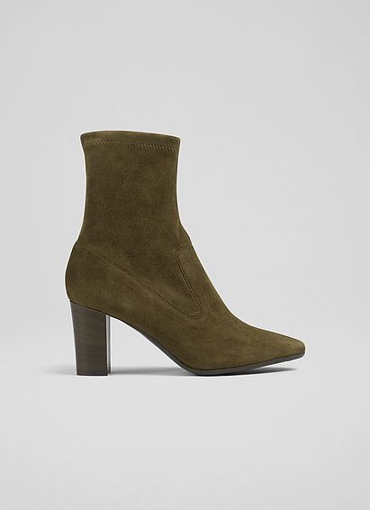 Alice Olive Stretch Suede Ankle Boots