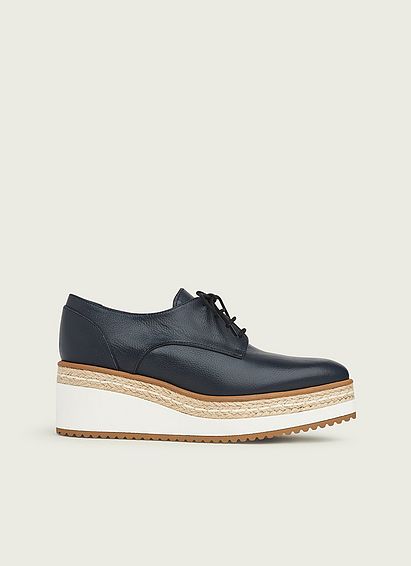 Pembridge Navy Leather Platform Lace-Ups