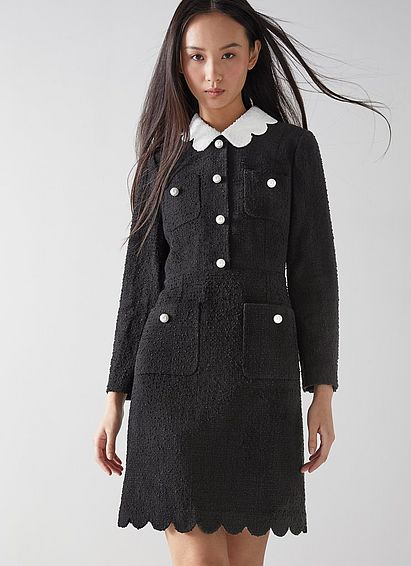 Venice Black Tweed Scallop Edge Dress