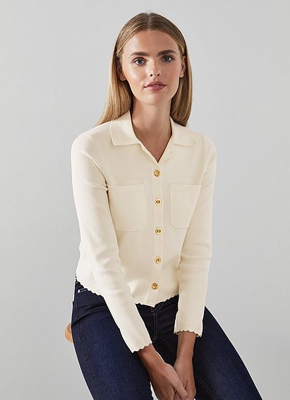 Rosamund Cream Scallop Edge Knitted Jacket