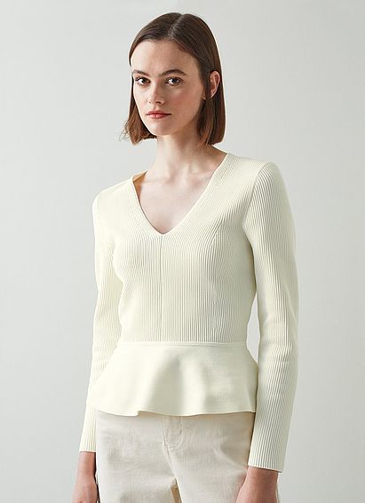 Louise Cream Ribbed Knit Peplum Jumper