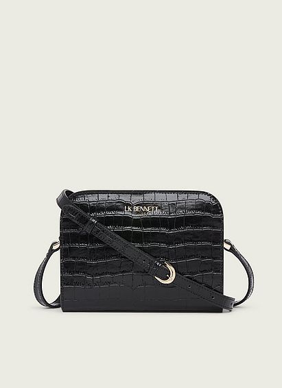 Marie Black Croc-Effect Leather Crossbody Bag