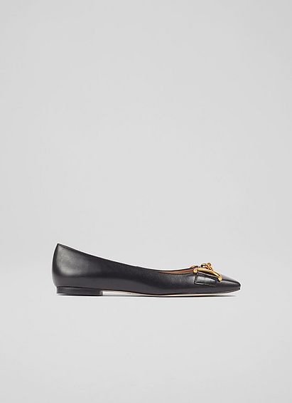 Charlotte Black Leather Snaffle-Detail Flats