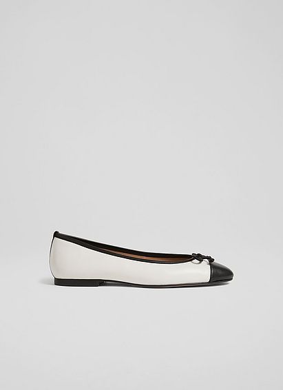 Kara White And Black Leather Toe Cap Ballerina Flats