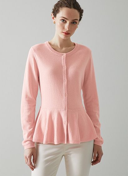 Valerie Pink Wool-Cotton Peplum Cardigan