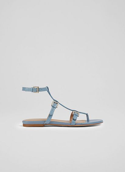 Leah Blue Croc-Effect Leather Gladiator Sandals