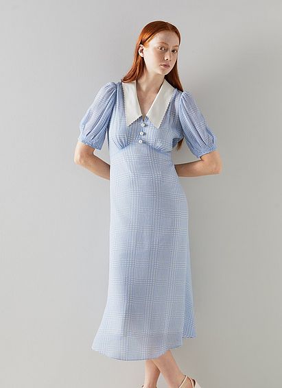 Beecham Blue and Cream Midi Dress