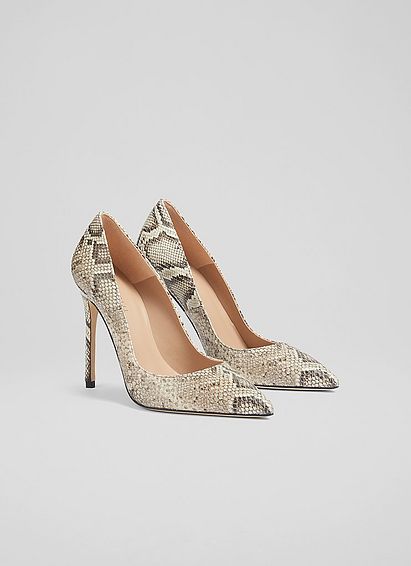 Monroe Natural Snake-Effect Leather Pointed Toe Courts