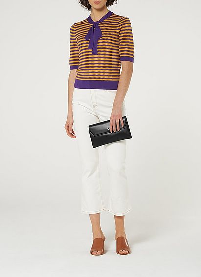 Dora Black Leather Envelope Clutch