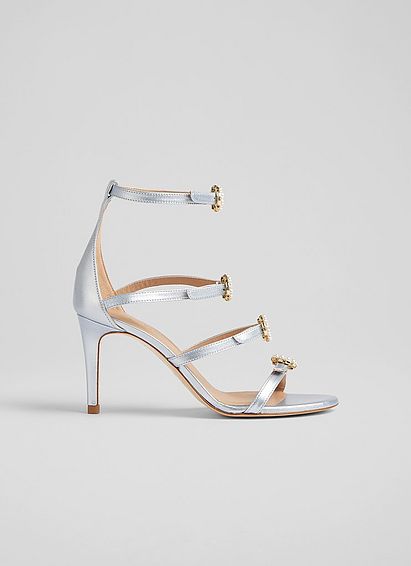 Harper Ice Blue Metallic Leather Pearl Buckle Sandals