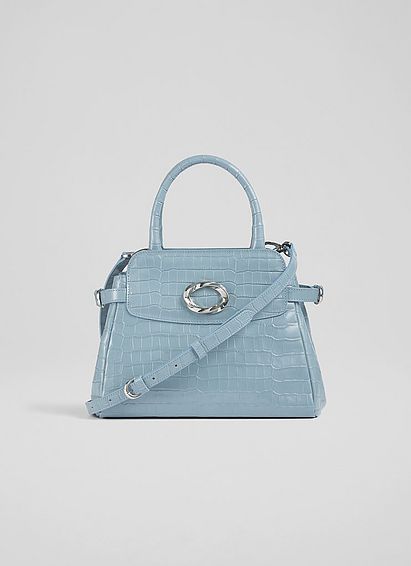 Alana Blue Croc-Effect Leather Tote Bag