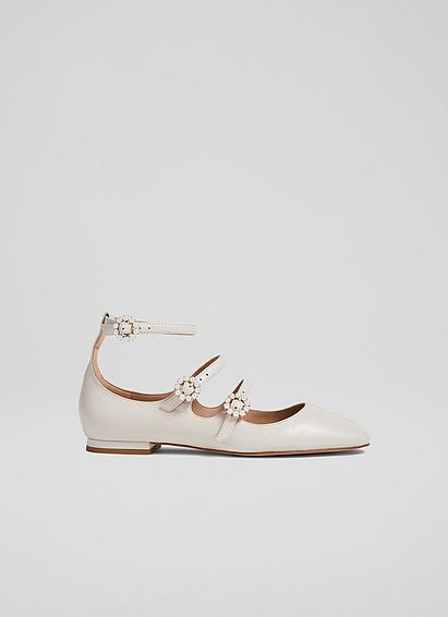 Cindy Cream Patent Leather Pearl Buckle Flats