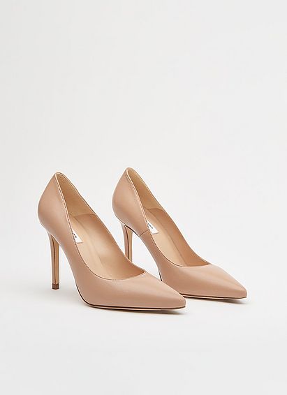 Fern Beige Leather Pointed Toe Courts