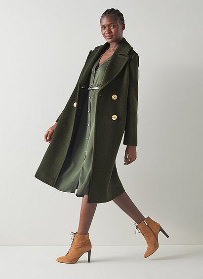 Estella Khaki Recycled Wool Long Coat