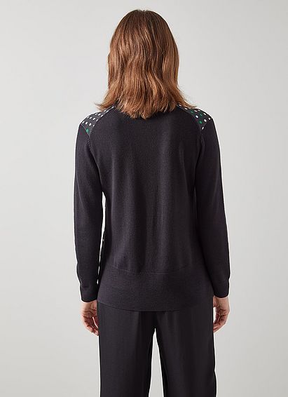 Maisie Black Merino Wool Spot Front Cardigan