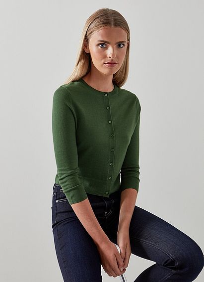 Bonnie Dark Green Merino Wool Cardigan