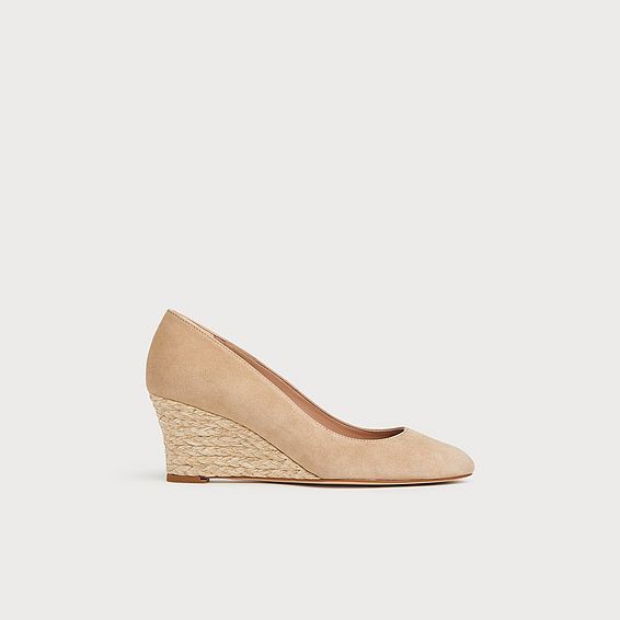 Eevi Beige Suede Espadrille Wedges