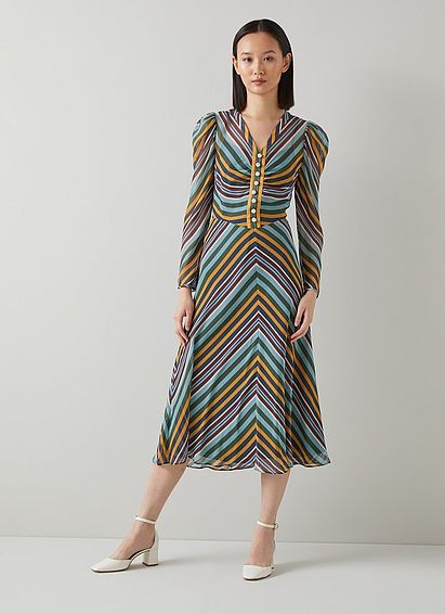 Odelia Multi-Coloured Chevron Stripe Silk Dress