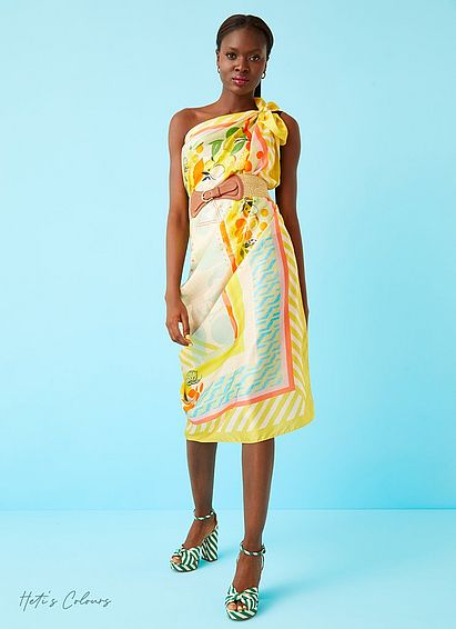 Sabrina Lemon Print Square Silk Scarf