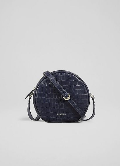 Hayden Navy Croc-Effect Leather Round Shoulder Bag