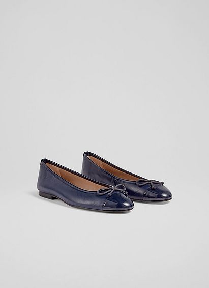 Kara Navy Leather And Patent Toe Cap Ballerina Flats