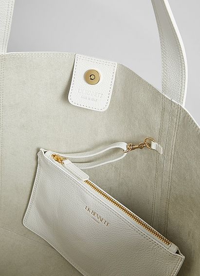 Adeline White Leather Large Tote Bag