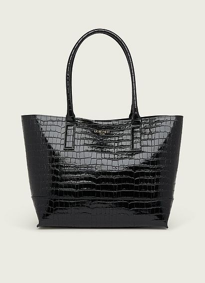 Lacey Black Croc-Effect Leather Tote Bag