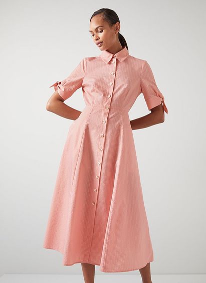 Saffron Pink Cotton Stripe Shirt Dress