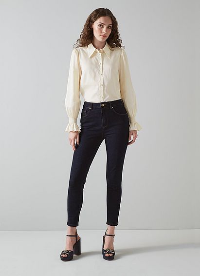 Etten Cream Cotton Shirred Cuff Blouse