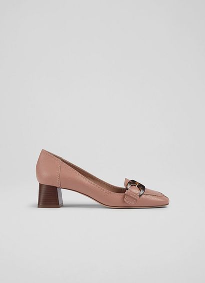 Felicia Pink Leather Heeled Loafers