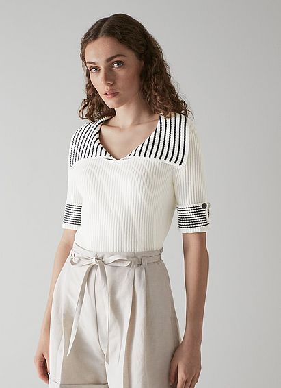 Bay Cream and Navy Stripe Cotton Knitted Top