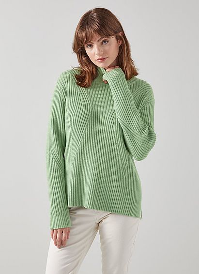 Melody Mint Cotton-Wool Wide Rib Knit Jumper