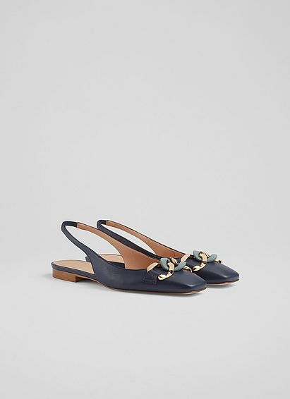 Carmen Navy Leather Slingback Flats