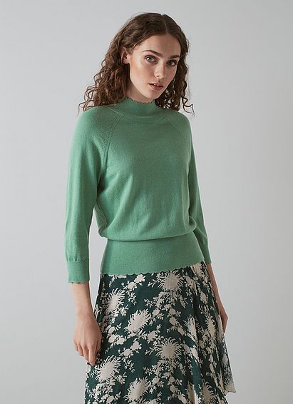 Betty Green Merino Wool Scallop Edge Jumper