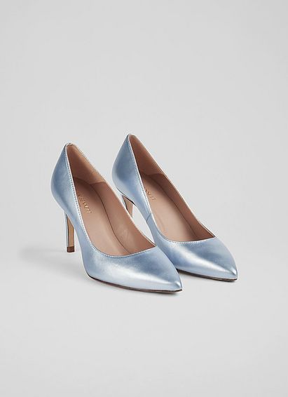 Floret Ice Blue Metallic Leather Pointed Toe Courts