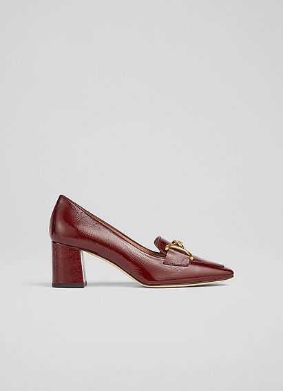 Samantha Red Crinkle Patent Leather Snaffle-Detail Courts