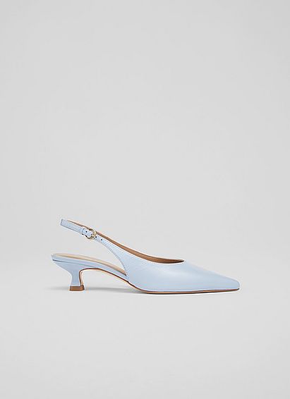 Lilian Blue Leather Kitten Heel Slingbacks
