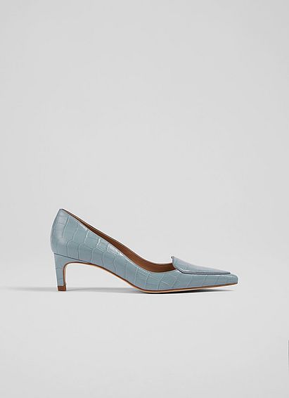 Giulia Blue Croc-Effect Leather Loafer Courts