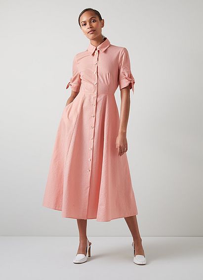Saffron Pink Cotton Stripe Shirt Dress