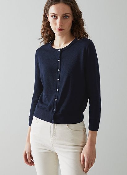 Bonnie Navy Merino Wool Cardigan