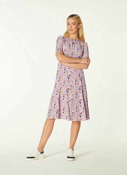 Montana Lilac Anemone Print Silk Tea Dress
