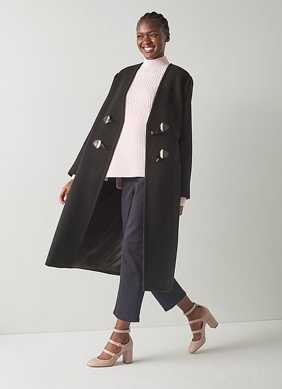 Cassius Black Recycled Wool Collarless Coat