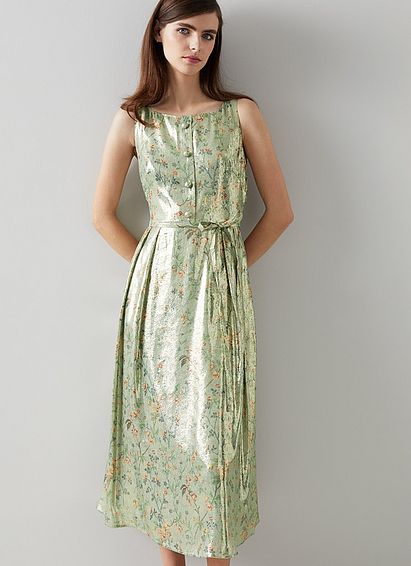 Callie Green Silk Apple Blossom Print Dress