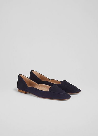 Willow Navy Suede Square Toe Flats