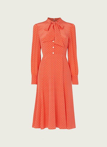 Mortimer Coral Polka Dot Silk Dress