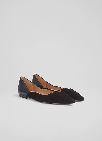 Iris Black Suede and Leather Sweetheart Flats