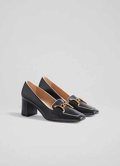 Samantha Black Leather Snaffle-Detail Courts
